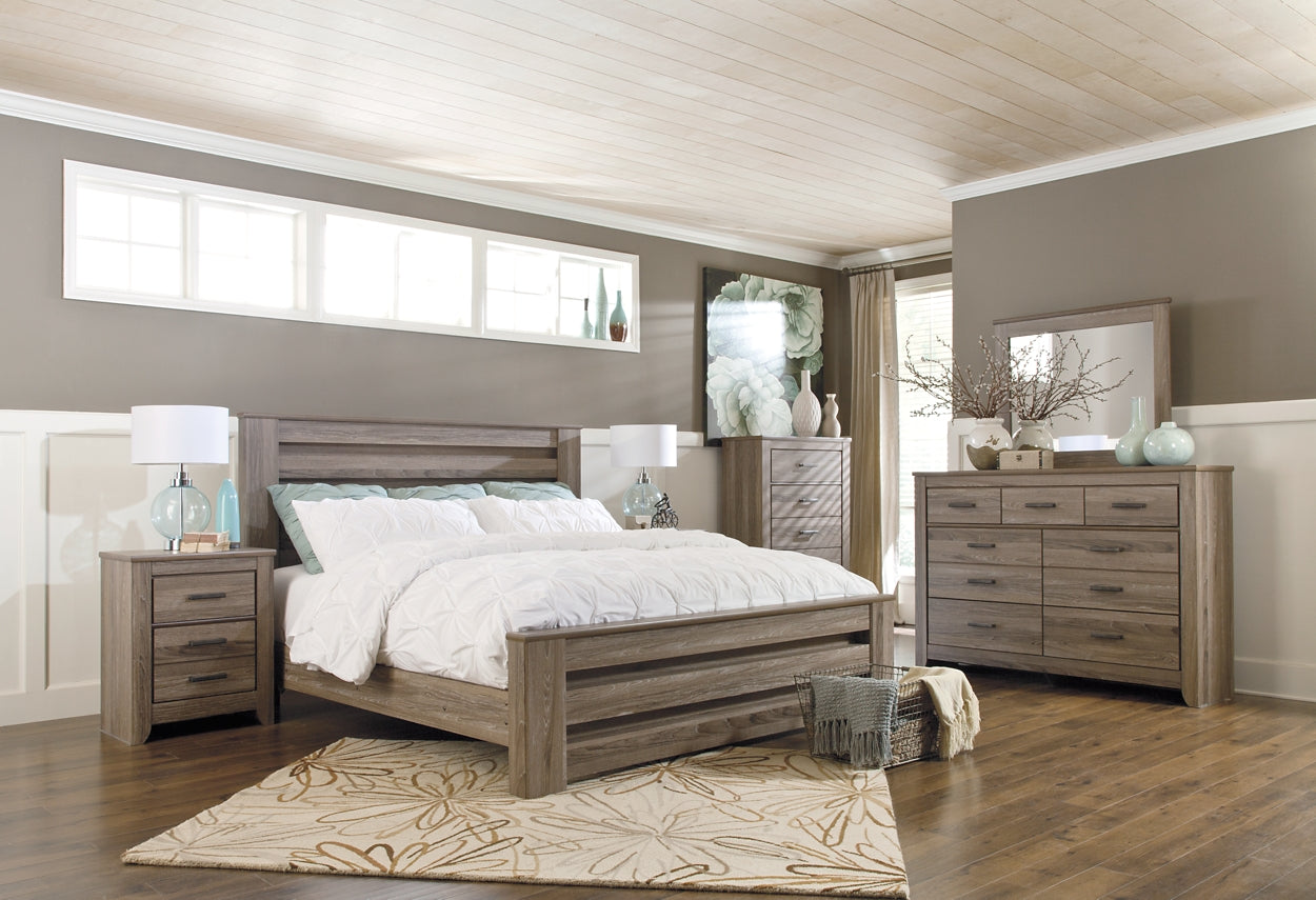 Zelen King Panel Bed with Mirrored Dresser, Chest and 2 Nightstands at Towne & Country Furniture (AL) furniture, home furniture, home decor, sofa, bedding