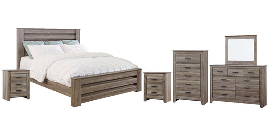 Zelen King Panel Bed with Mirrored Dresser, Chest and 2 Nightstands at Towne & Country Furniture (AL) furniture, home furniture, home decor, sofa, bedding