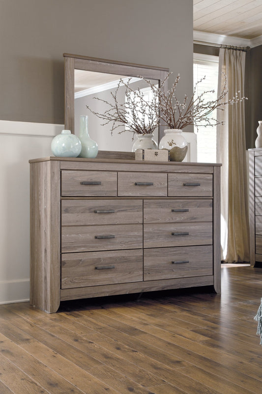 Zelen King Panel Bed with Mirrored Dresser and Chest at Towne & Country Furniture (AL) furniture, home furniture, home decor, sofa, bedding