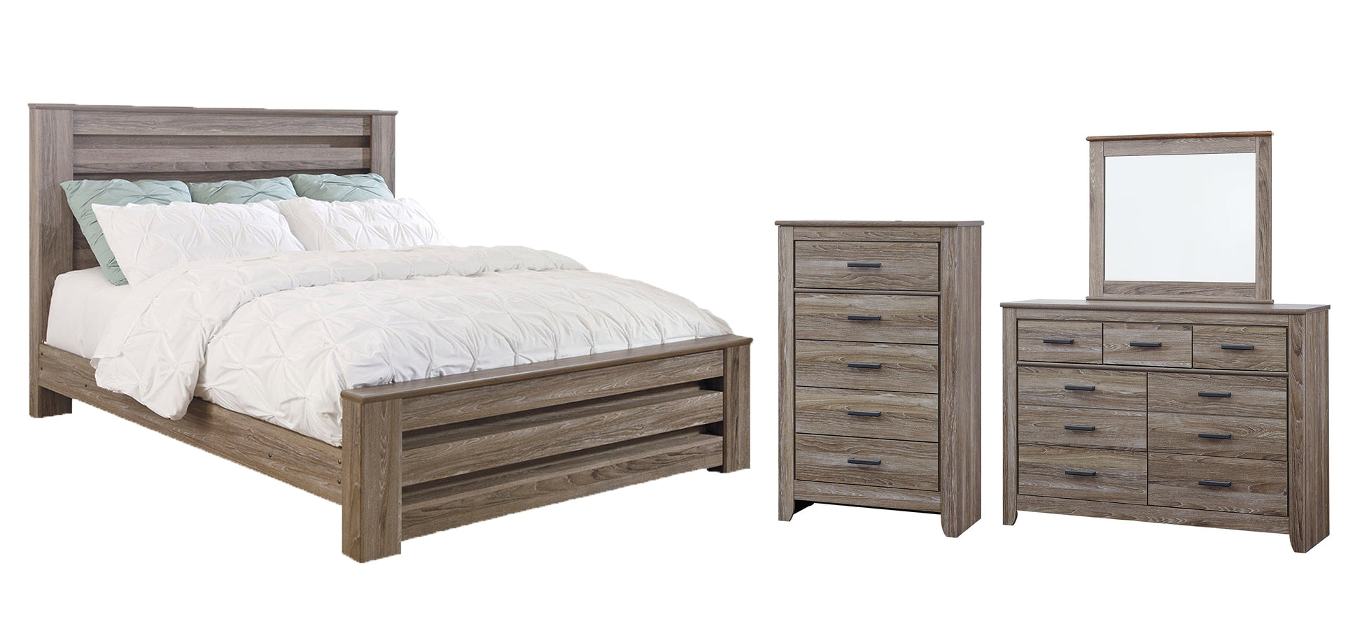Zelen King Panel Bed with Mirrored Dresser and Chest at Towne & Country Furniture (AL) furniture, home furniture, home decor, sofa, bedding
