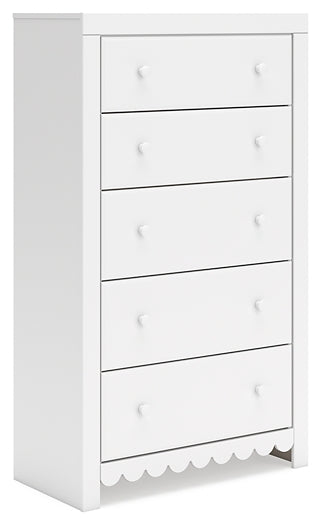 Mollviney Full Panel Storage Bed with Mirrored Dresser and Chest