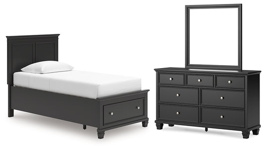 Lanolee Twin Panel Storage Bed, Dresser and Mirror
