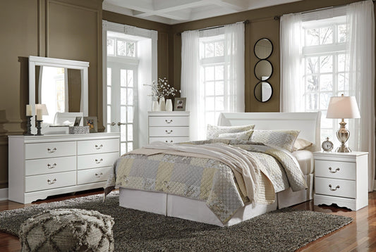 Anarasia Queen Sleigh Headboard, Dresser, Mirror, Chest and Nightstand