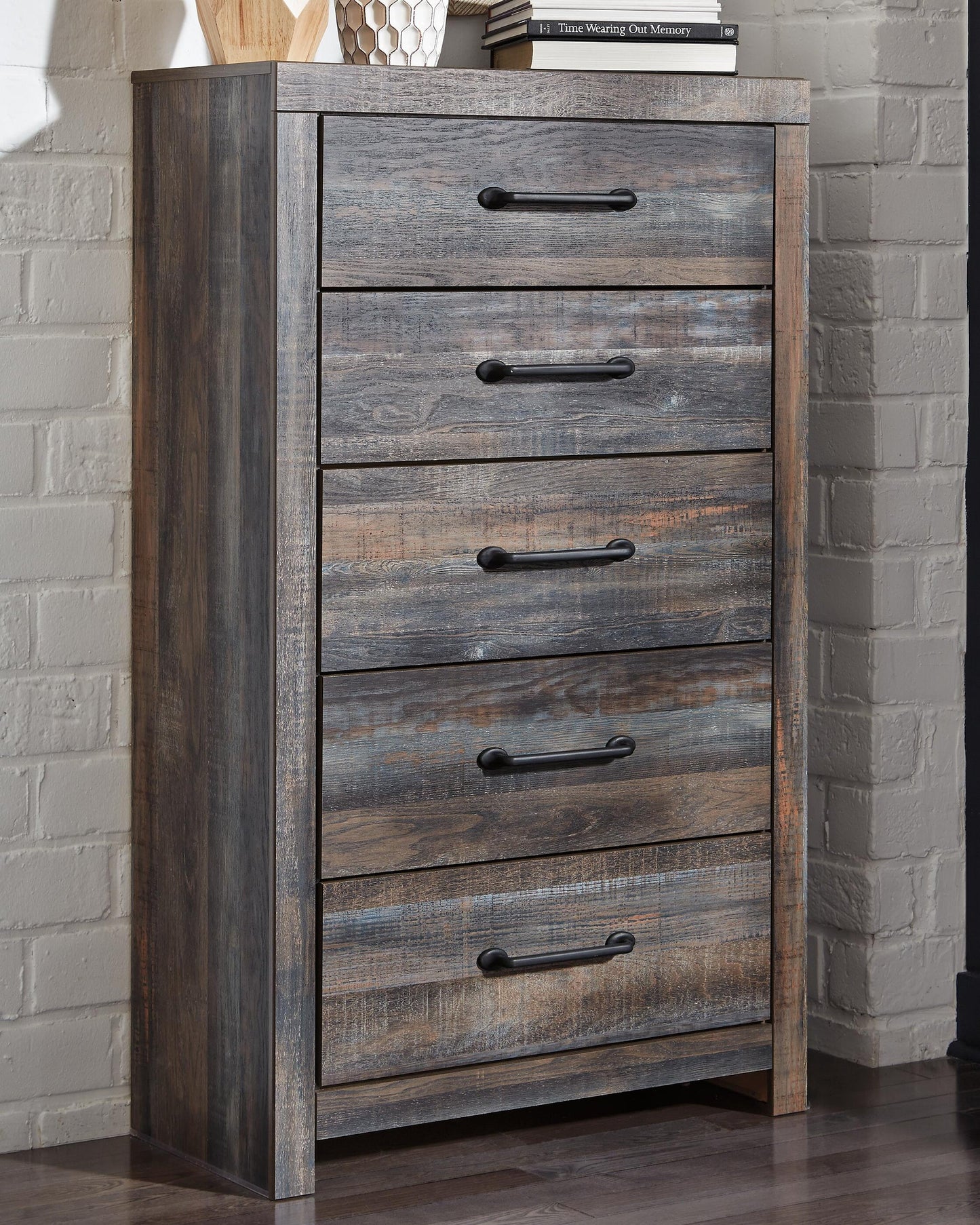 Drystan Queen Bookcase Headboard, Dresser, Mirror, Chest and Nightstand