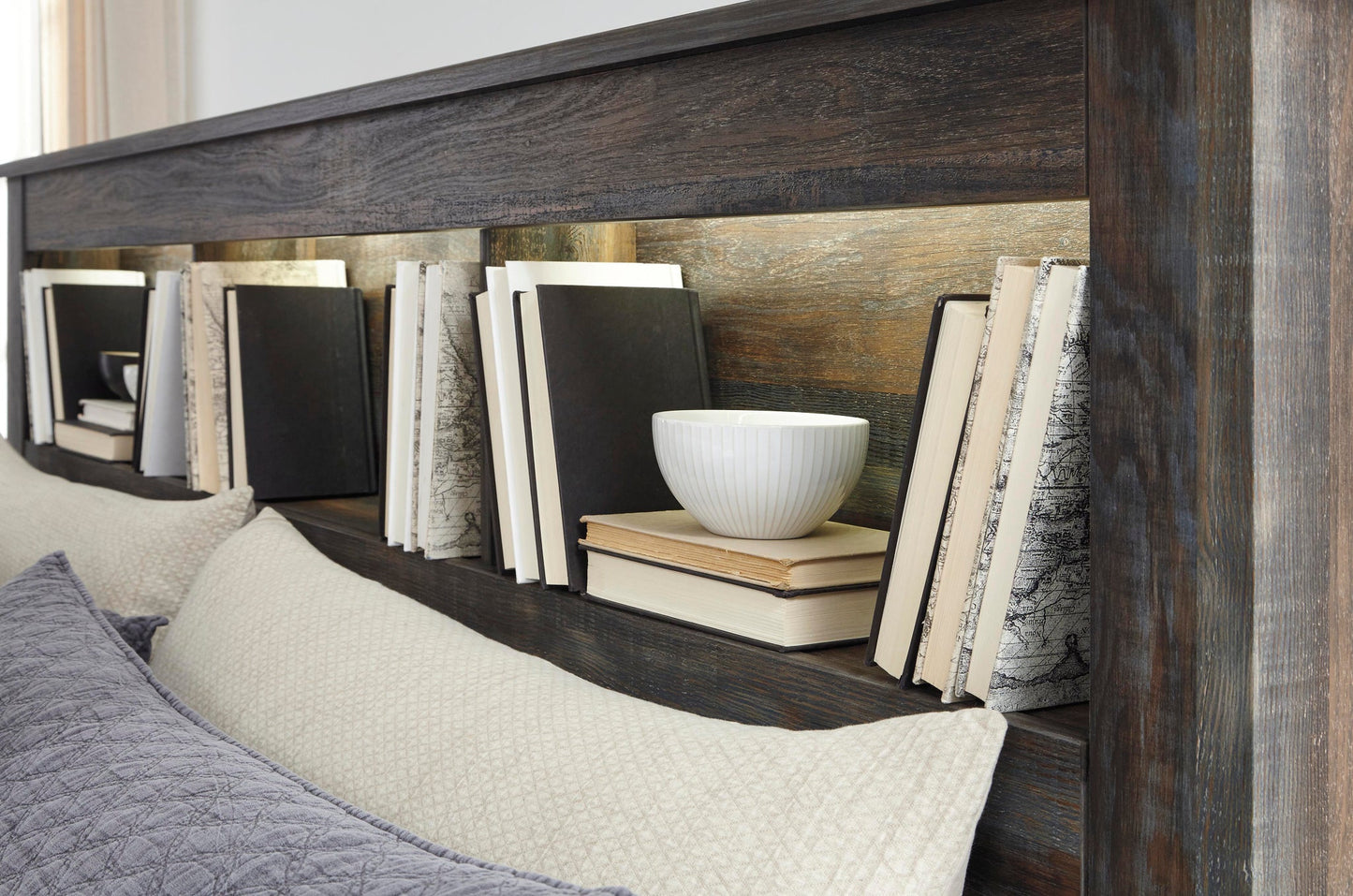 Drystan Queen Bookcase Headboard, Dresser, Mirror, Chest and Nightstand