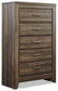 Juararo Queen Panel Bed with Mirrored Dresser, Chest and Nightstand