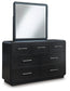 Rowanbeck King Upholstered Panel Bed, Dresser, Mirror and Nightstand