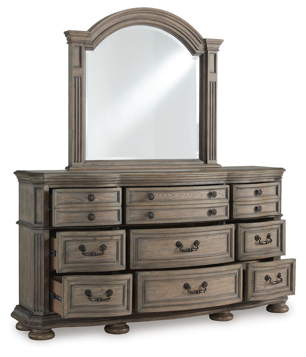 Ardenfield Queen Upholstered Sleigh Bed, Dresser and Mirror