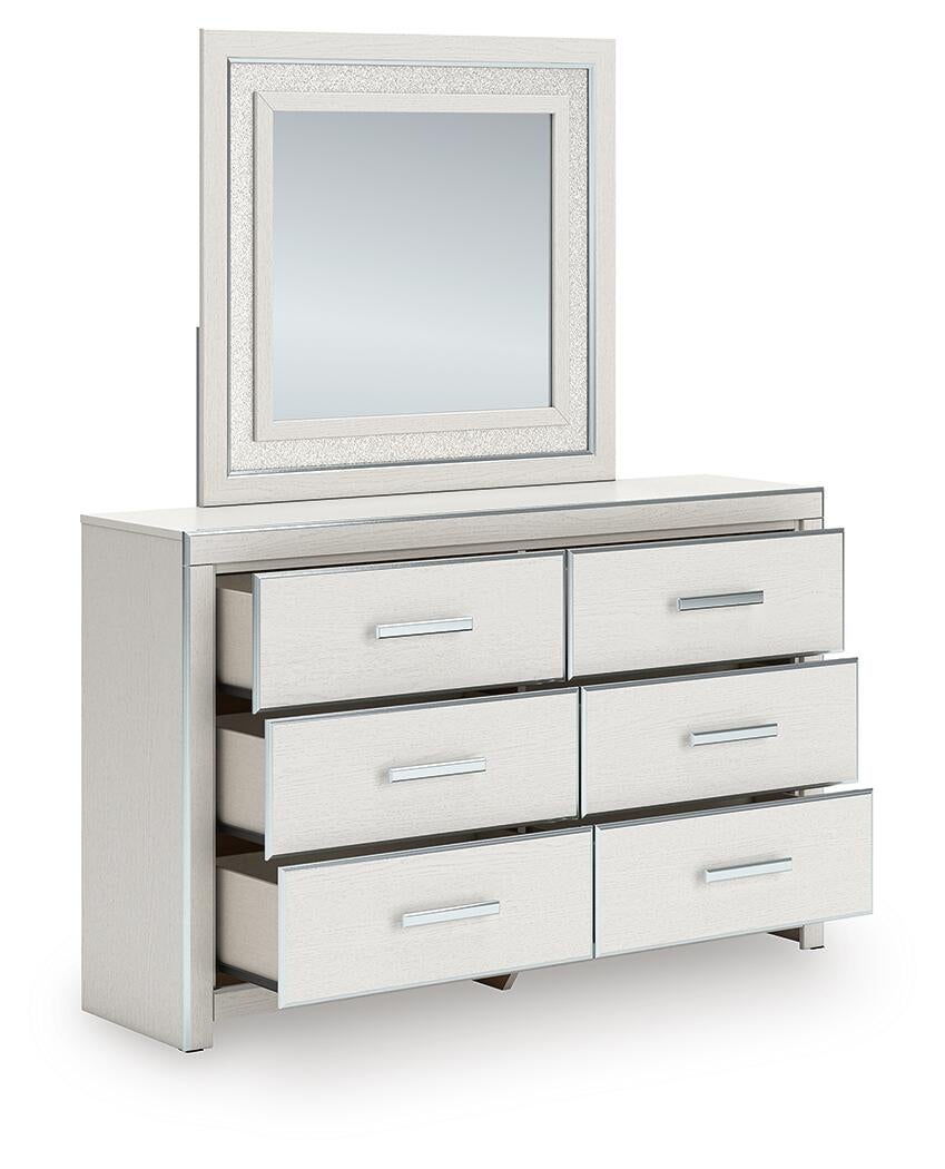 Zuraleus King Upholstered Panel Platform Bed, Dresser, Mirror, Chest and Nightstand
