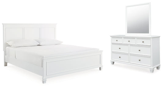Fortman King Panel Bed with Mirrored Dresser